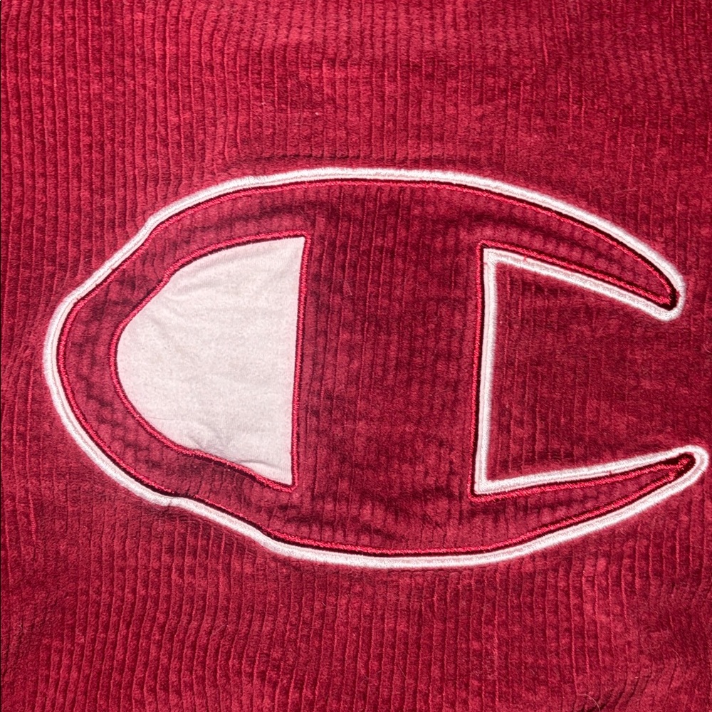 Vintage Champion crewneck sweatshirt red burgundy corduroy velvet men’s Large - Picture 4 of 12